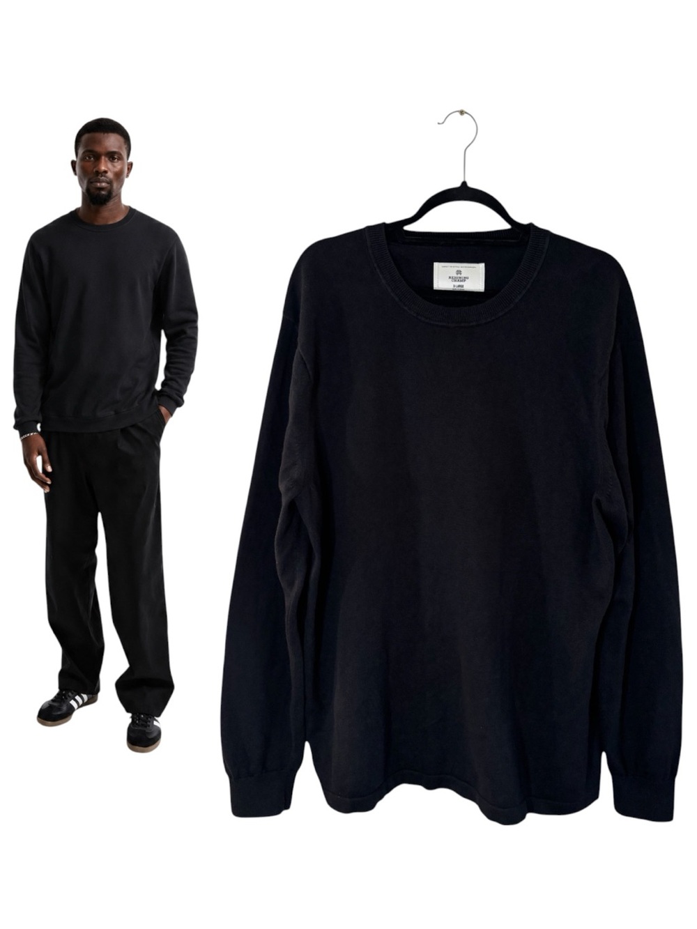 Reigning Champ Cotton Linen Regatta Crewneck Sweater Size XL Black